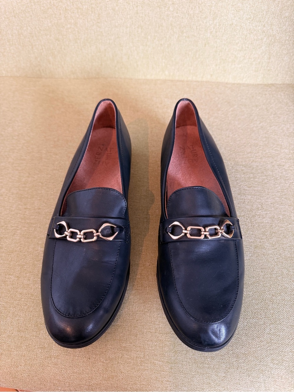 Black Leather Chain-Detail Loafers